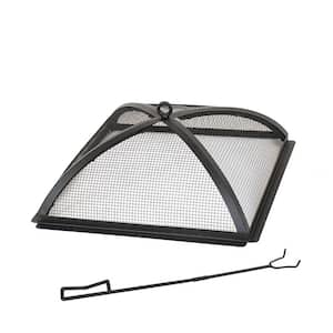 The Peak 20 in. Steel Square Domed Spark Screen and Screen Lift for Patio Fire Pit