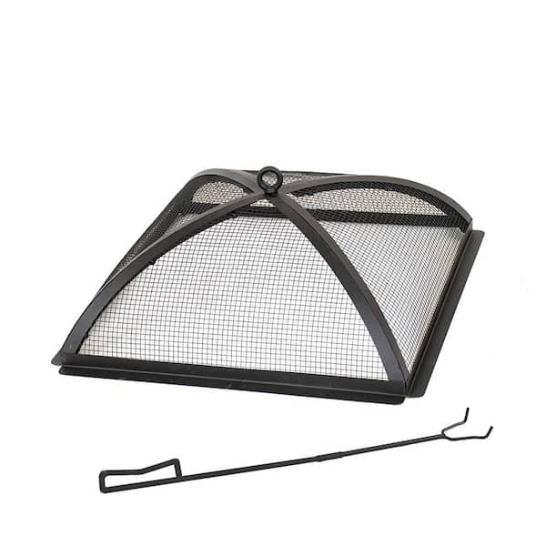 The Peak 20 in. Steel Square Domed Spark Screen and Screen Lift for Patio Fire Pit