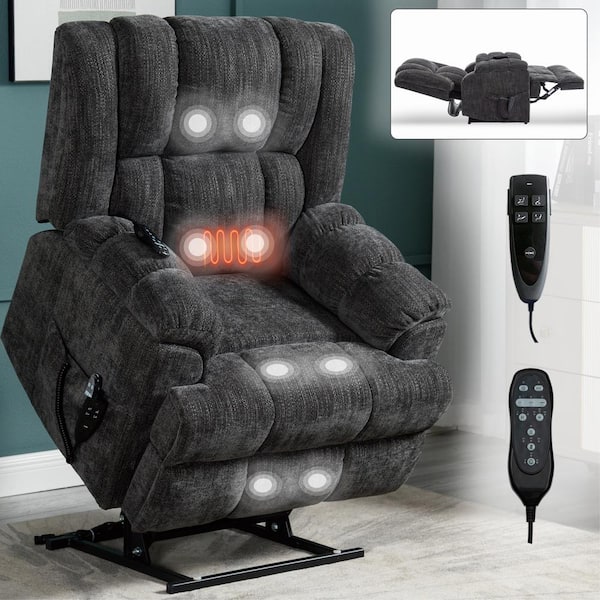 aisword Grey Dual Motor Heat Massage Chenille Power Lift Recliner with Medium-Firm and Heavy Duty, Up to 350 lbs.