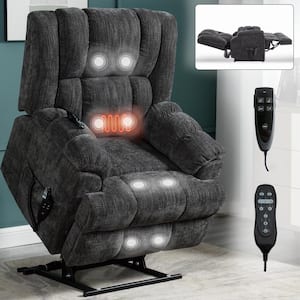 Grey Dual Motor Heat Massage Infinite Position Up to 350 lbs. Chenille Lift Recliner with Medium-firm and Heavy Duty