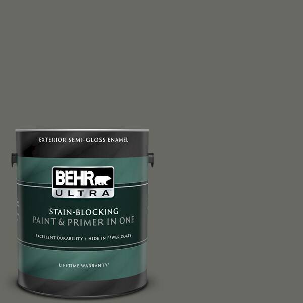 BEHR ULTRA 1 gal. #UL200-2 Mined Coal Semi-Gloss Enamel Exterior Paint and Primer in One