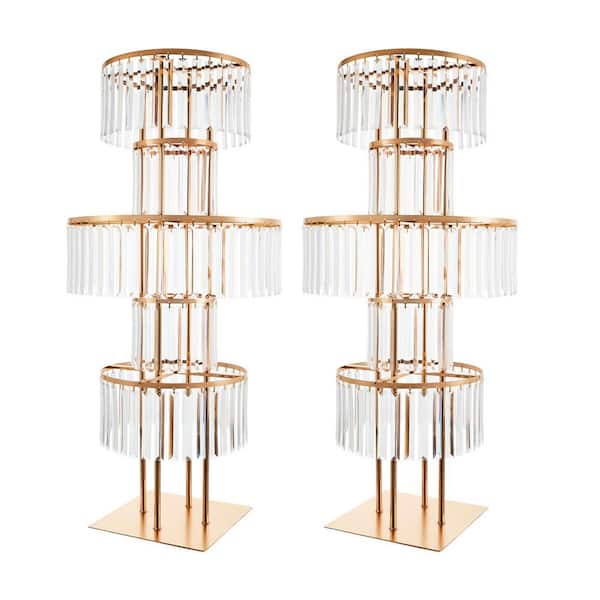 Gold Round 5-Tier Acrylic Pendants Metal Iron Frame Decorative Stands Wedding Birthday Decoration Stands (Set of 2)