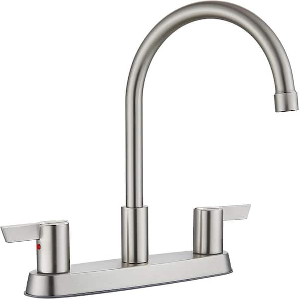 2 Handles Vessel Sink Faucet 8 Inch Deck Mounted with High Arc 360° Rotating Spout Mixer Tap Brushed Nickel
