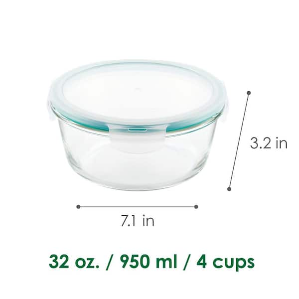 Leak Proof 32 oz. Round Borosilicate Glass Food Storage Container