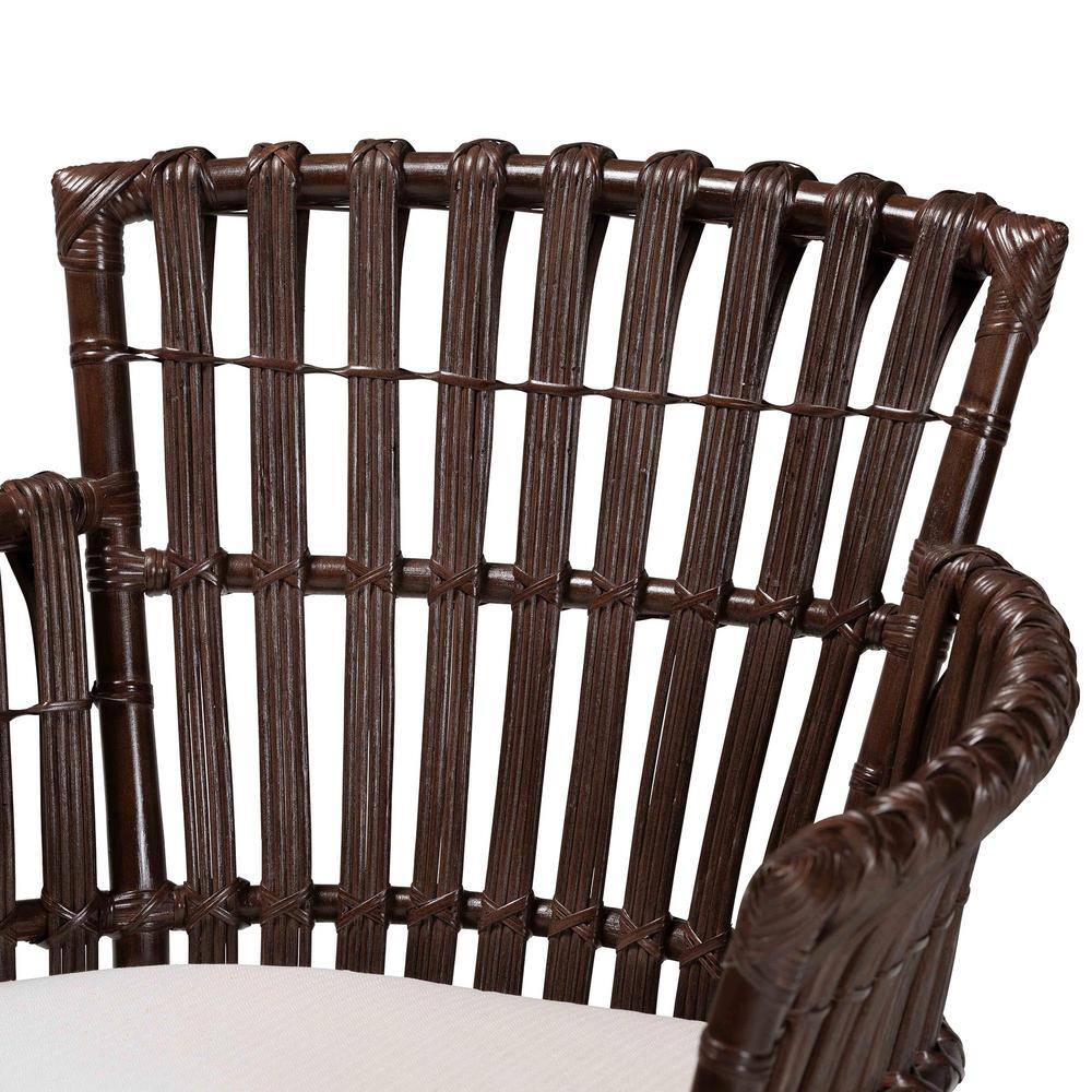Brooklyn Bohemian Very Dark Brown Rattan Arm Chair with Cushion