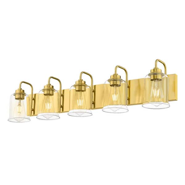 36 in. 5-Light Modern Industrial Gold Vanity Light Bathroom Sconces Wall Lighting with Clear Glass Shade