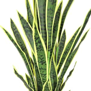 4 ft. Green Yellow Artificial Sansevieria Snake Plant in Black Pot