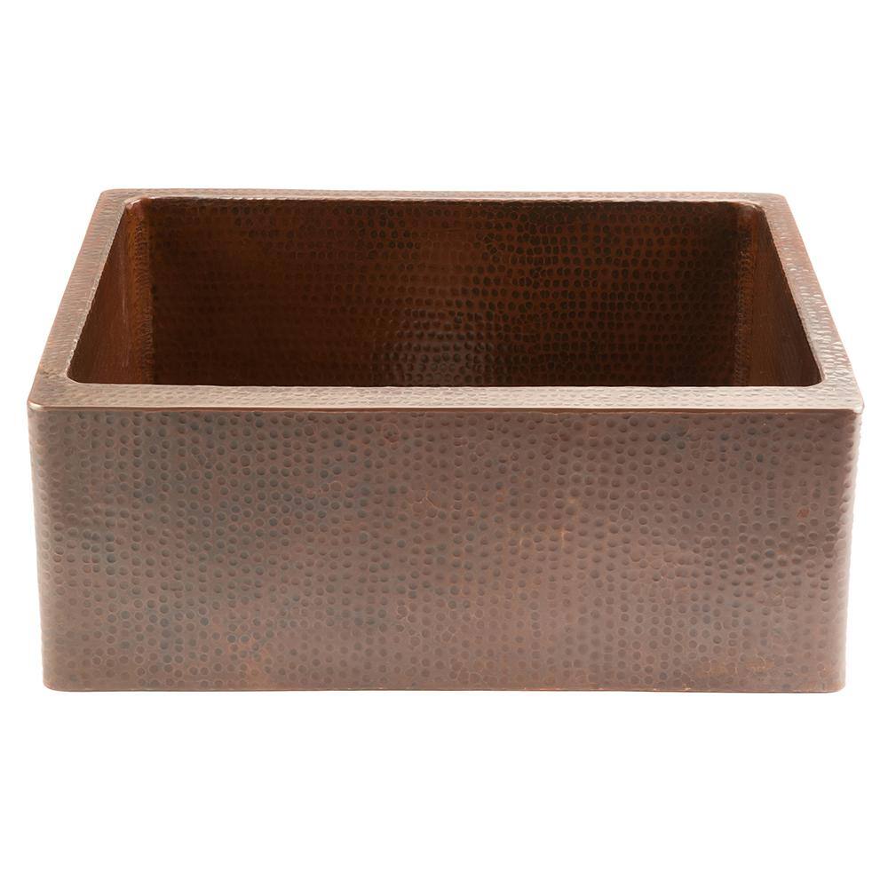 25" Hammered Copper Farmhouse Apron Single Basin Sink