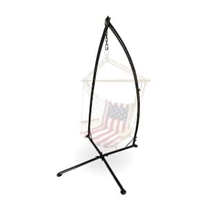 Backyard Expressions 6.9 ft. Metal Hanging Chair Hammock Stand in Black