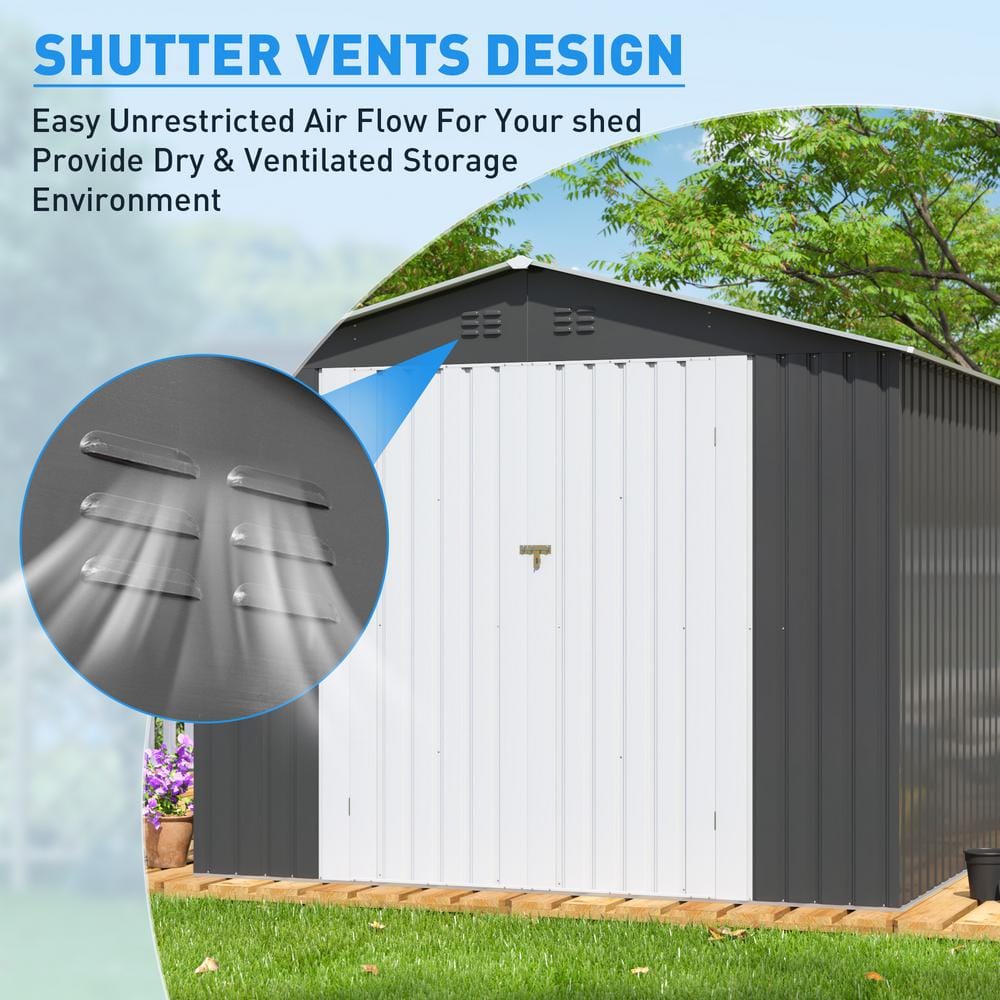 8' x 12' Gray Metal Garden Storage Shed with Double Doors