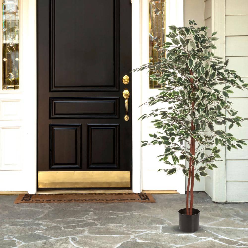 60" Green Plastic Ficus Boxwood Outdoor Floor Plant