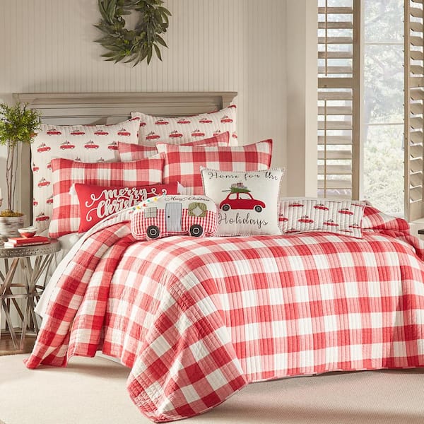 LEVTEX HOME Road Trip 3-Piece Red Plaid/Car Holiday Cotton/Poly Full/Queen Quilt Set
