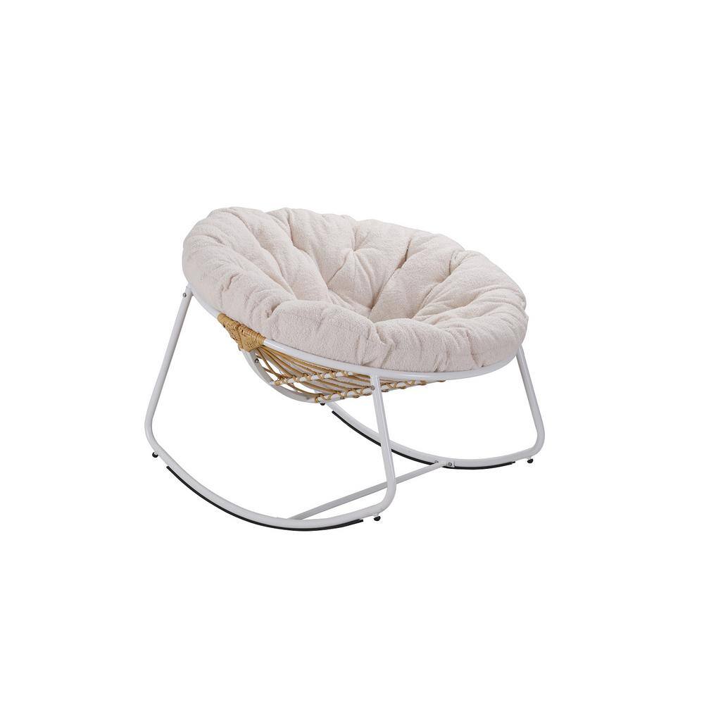 40 in. W White Metal Outdoor Rocking Chair with Beige Cushions price history on PriceWatchPro