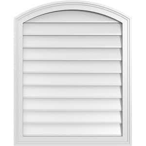 26 in. x 32 in. Arch Top Surface Mount PVC Gable Vent: Functional with Brickmould Frame