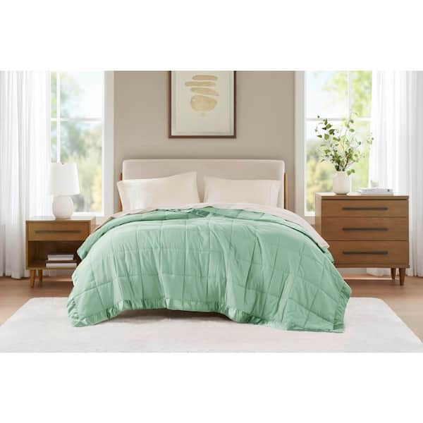 Madison Park Prospect Lightweight Seafoam Down Alternative Twin Quilted Blanket with Satin Trim