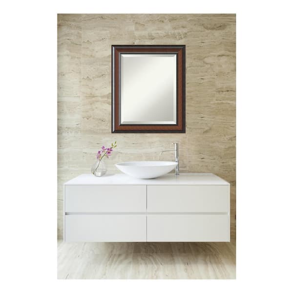 Cyprus Walnut 20.75 in. x 24.75 in. Beveled Rectangle Wood Framed Bathroom Wall Mirror in Brown,Cherry