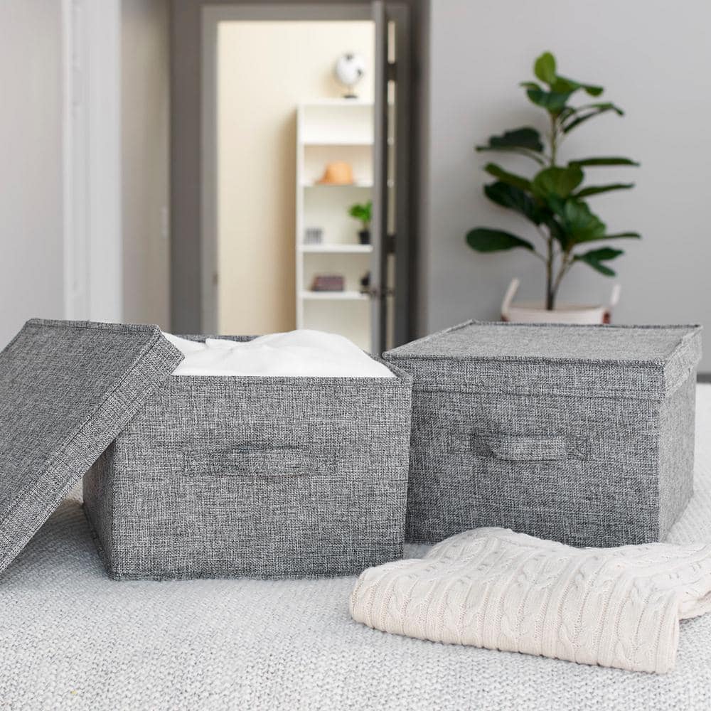 Graphite Large Fabric Storage Bins with Lids, Set of 2
