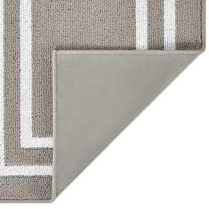 Light Grey and White 26 in. x 72 in. Border Washable Non-Skid Runner Rug