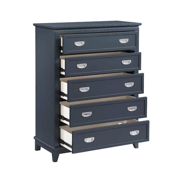 Benjara Sely Navy Blue and Nickel Silver 5 Drawer 17 in. Chest of