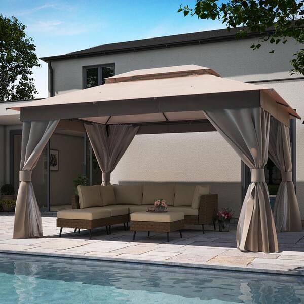 LAUSAINT HOME 10 ft. x 13 ft. Beige Outdoor Patio Gazebo LAUSAINT HOME 10 ft. x 13 ft. Beige Outdoor Patio Gazebo