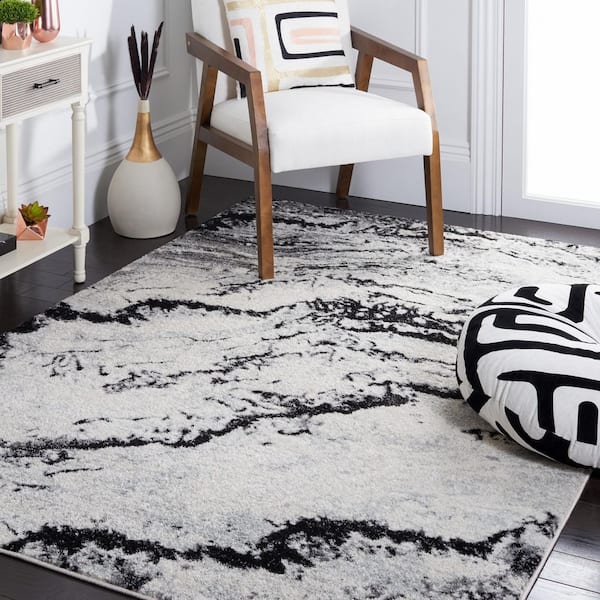 Tulum 9 ft. x 12 ft. Ivory/Black Distressed Marble Area Rug
