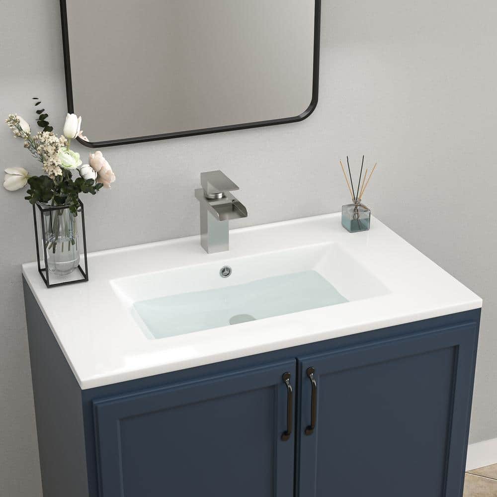 30 in. White Ceramic Rectangular Single Sink Bathroom Vanity Top