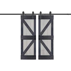 K Series 56 in. x 84 in. French Gray/Carbon Gray Finished DIY Solid Wood Double Sliding Barn Door with Hardware Kit