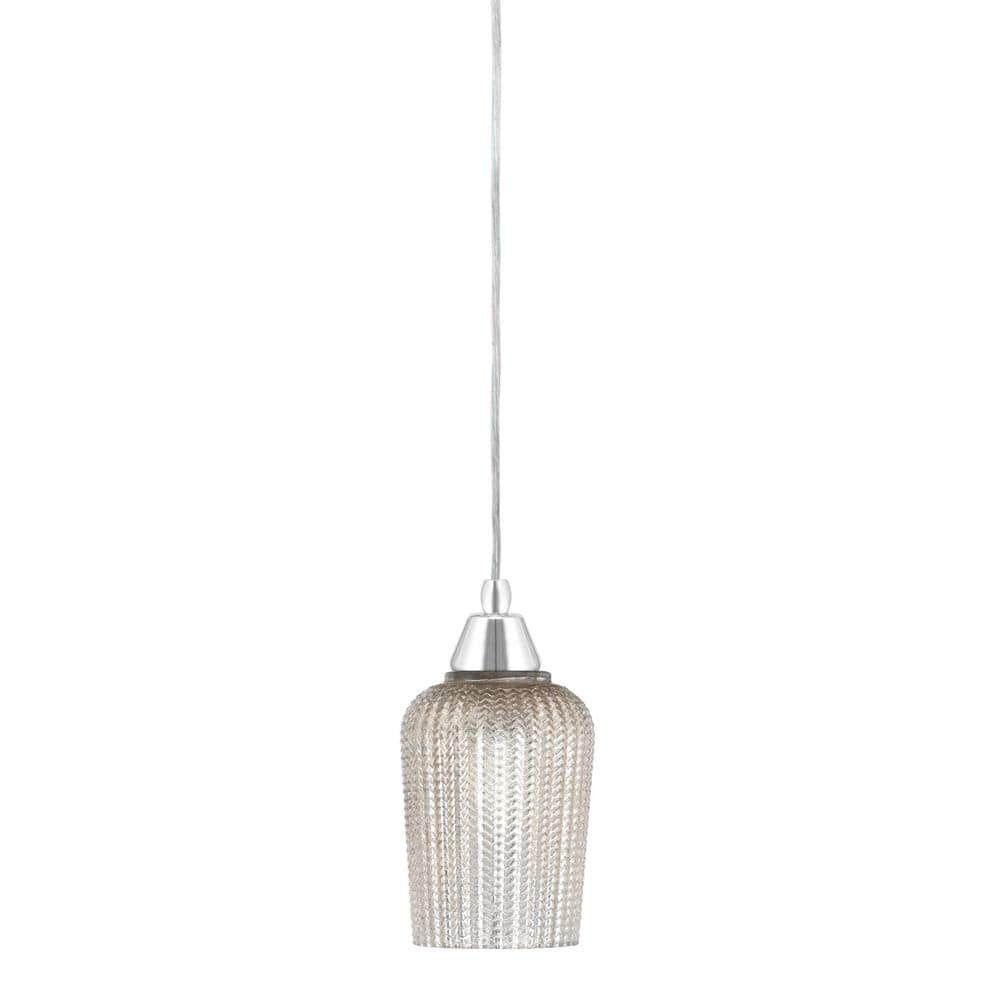Bryson 6 in. 1-Light Chrome Cord Pendant Light with 5 in. Silver Textured G