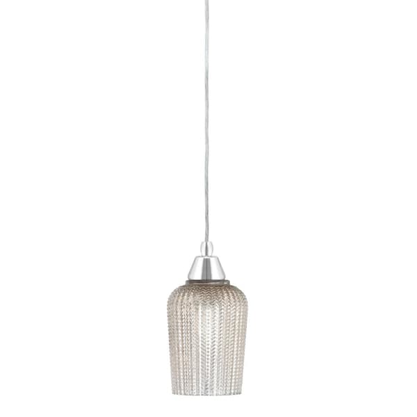 Unbranded Bryson 6 in. 1-Light Chrome Cord Pendant Light with 5 in. Silver Textured Glass Shade, no bulb included