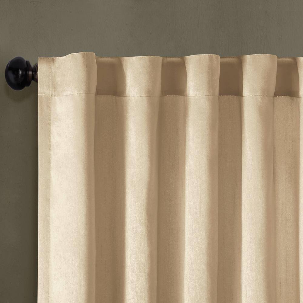 White Faux Silk Embroidered Branch Puddle Length Curtain Panel