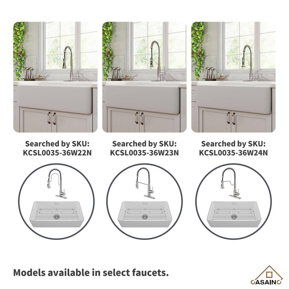 36" White Fireclay Farmhouse Kitchen Sink with Brushed Nickel Faucet