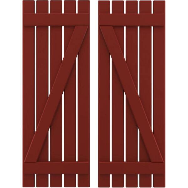 Ekena Millwork 19-1/2 in. W x 81 in. H Americraft 5 Board Exterior Real Wood Spaced Board and Batten Shutters with Z-Bar Pepper Red