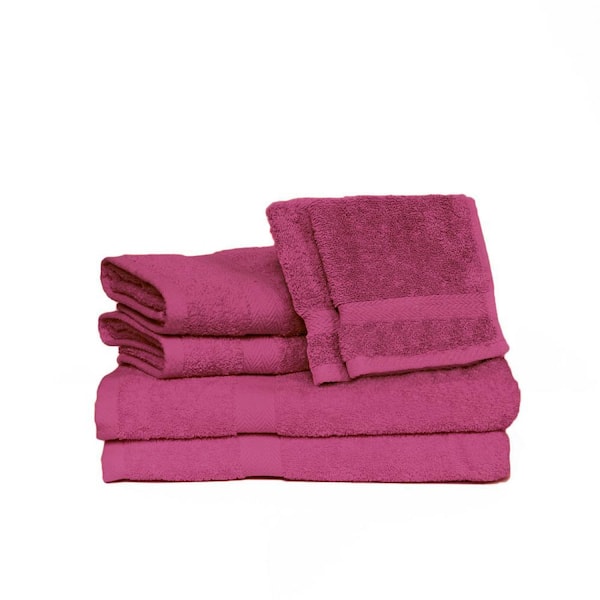 Deluxe 6-Piece Magenta Solid Cotton Bath Towel Set