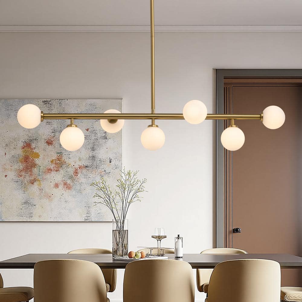 7-Light Brass Linear Chandelier with Frosted White Glass Globes, Modern Kitchen Island Pendant Light price history on PriceWatchPro