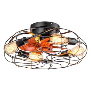 forrest 20 in. 4-Light Indoor Industrial Farmhouse Black Caged Driftwood 7-Blade Ceiling Fan Light with Remote