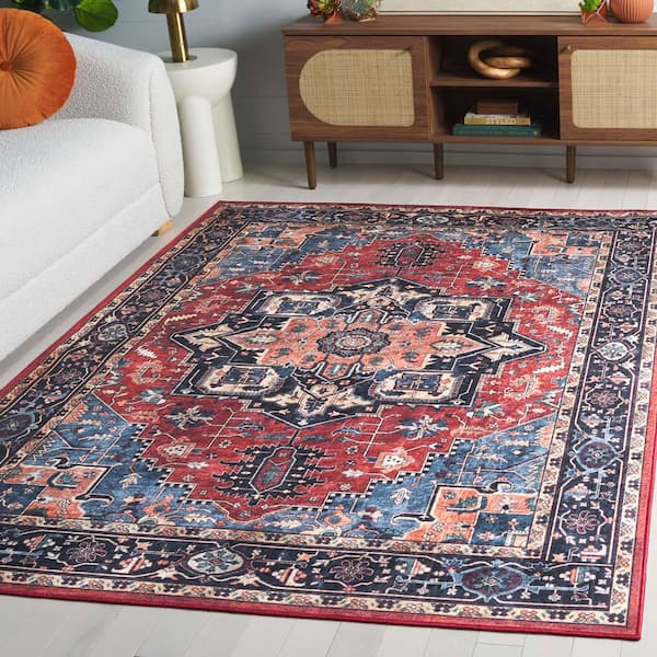Orlando 9 ft. x 12 ft. Rust/Blue Persian Heriz Medallion Washable Area Rug