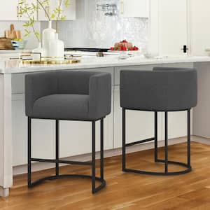 Jessica 26 in.Dark Gray Modern Counter Bar Stool Fabric Upholstered Barrel Counter Stool with Metal Frame Set of 2