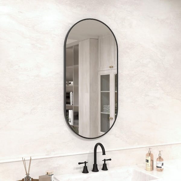 Velora 18 in. W x 36 in. H Oval Framed Wall Bathroom Vanity Mirror in Matte Black