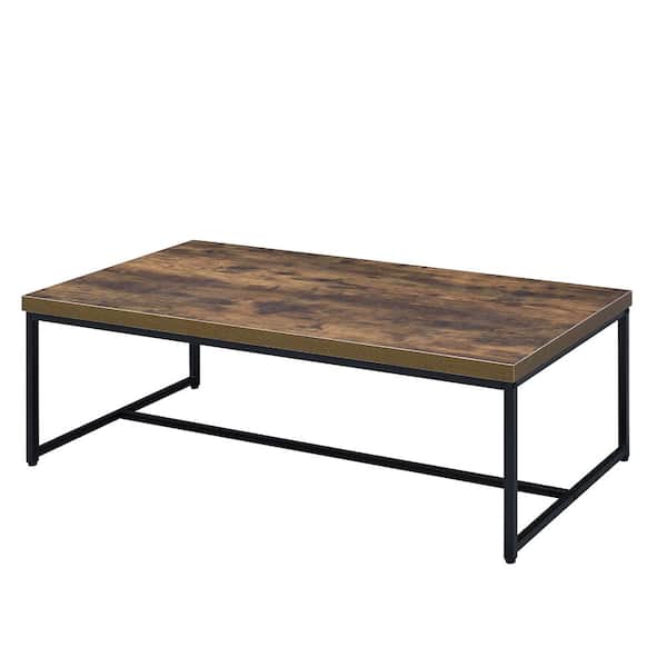 Acme Furniture Bob 47 in. Weathered Oak and Black Rectangle Wood Coffee Table with Wooden Top Paper Veneer