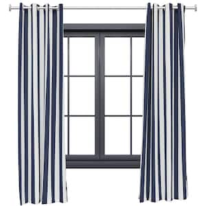 2 Indoor/Outdoor Curtain Panels with Grommet Top - 52 x 108 in (1.32 x 2.74 m) - Blue/White Stripe
