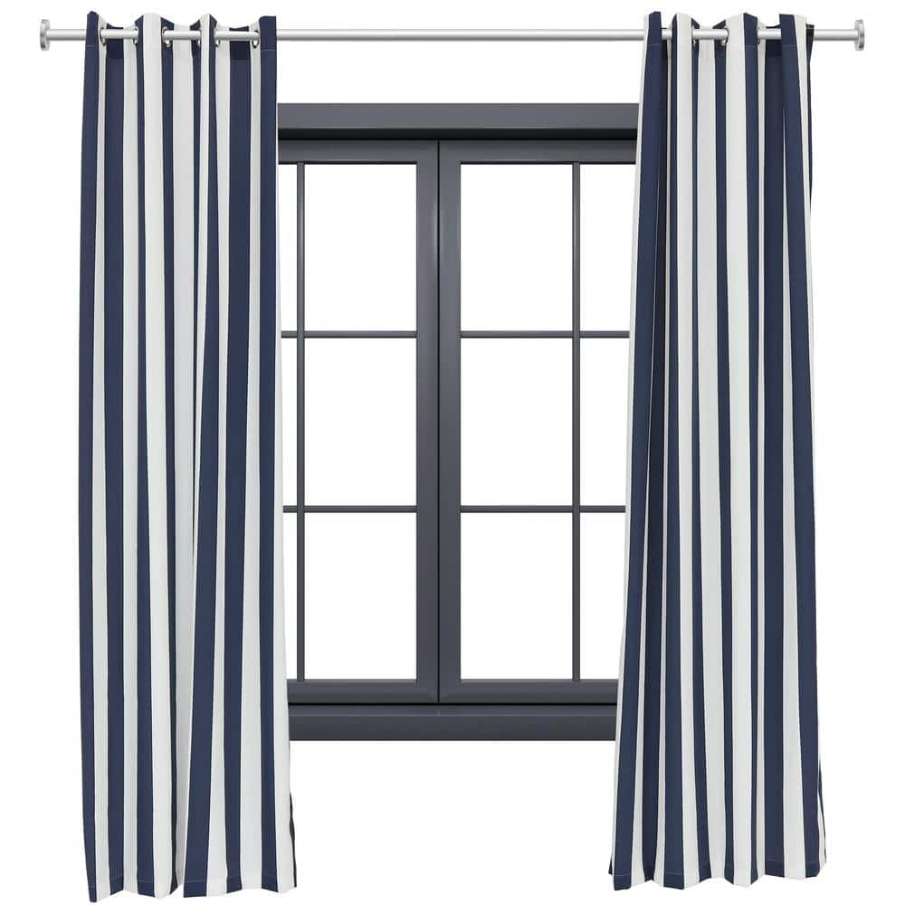 Blue and White Stripe Polyester Light-Filtering Grommet Curtain Panel