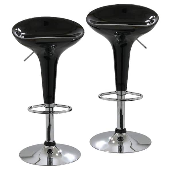 AmeriHome Modern Sleek 22 in. Black Molded Plastic Low back Chrome Adjustable Bar Stool Set of 2 BS103BLKSET The Home Depot