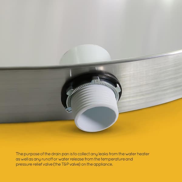 22 in. Aluminum Water Heater Pan with PVC Drain Connection (Case of 10) 22 in. Aluminum Water Heater Pan with PVC Drain Connection (Case of 10)