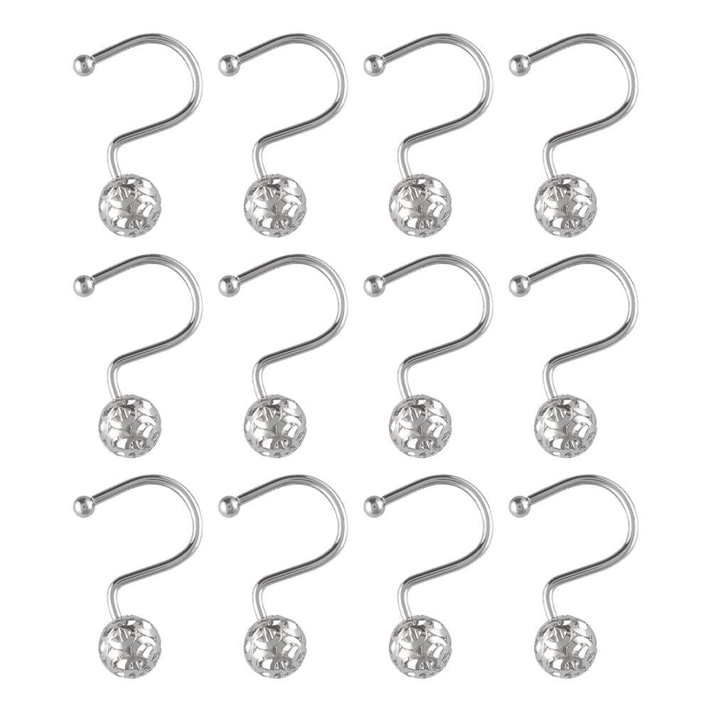 Chrome Decorative Metal Shower Curtain Hooks Set of 12