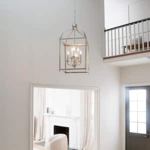 Larkin 6-Light Brushed Nickel Traditional Candle Cage Foyer Pendant Hanging Light