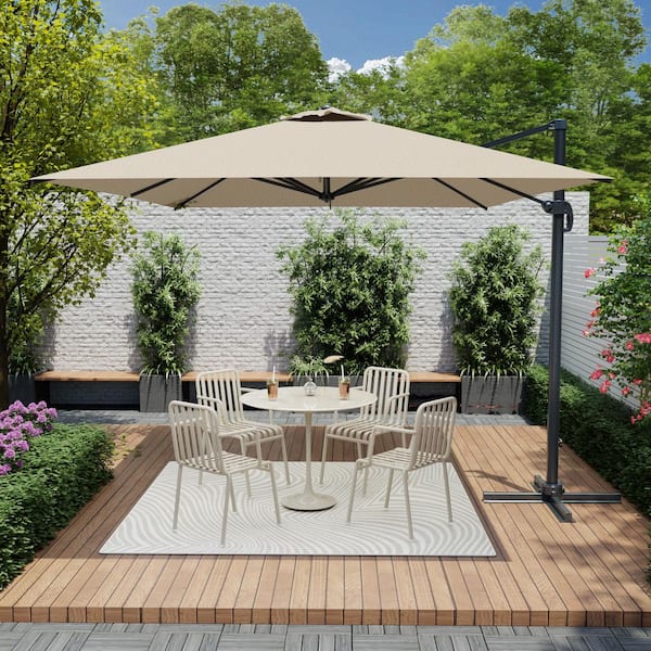 13 ft. x 10 ft. Market Patio Umbrella Aluminum Frame Garden Large Waterproof Umbrella in Beige