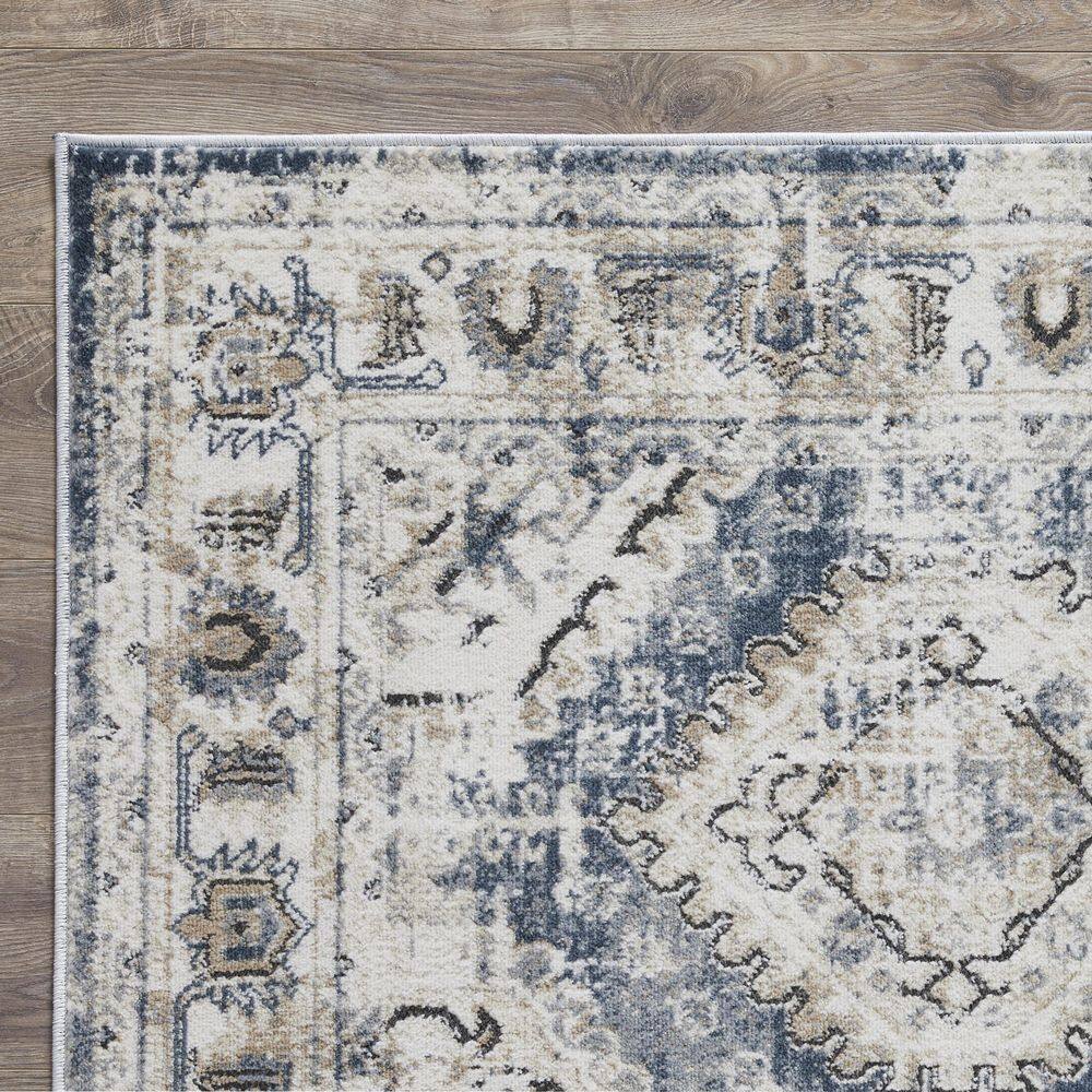 Kehleigh Blue Medallion Stain-Resistant Rectangular Area Rug