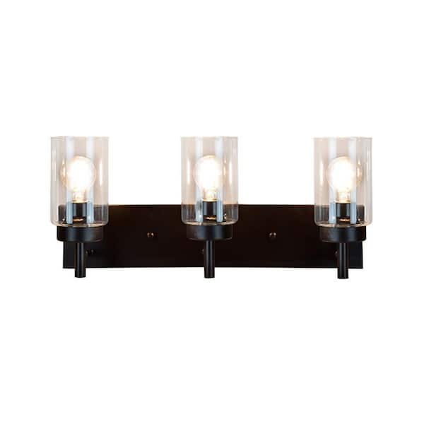 TAIFOND 21.6 in. 3-Light Matte Black Metal Vanity Light Wall Light Fixture with Clear Glass Shades