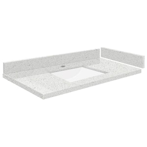 Silestone 34.25 in. W x 22.25 in. D Qt. White Rectangular Single Sink Vanity Top in Stellar Snow