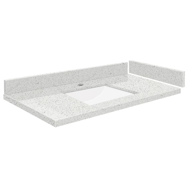 Transolid Silestone 36.5 in. W x 22.25 in. D Qt. White Rectangular Single Sink Vanity Top in Stellar Snow
